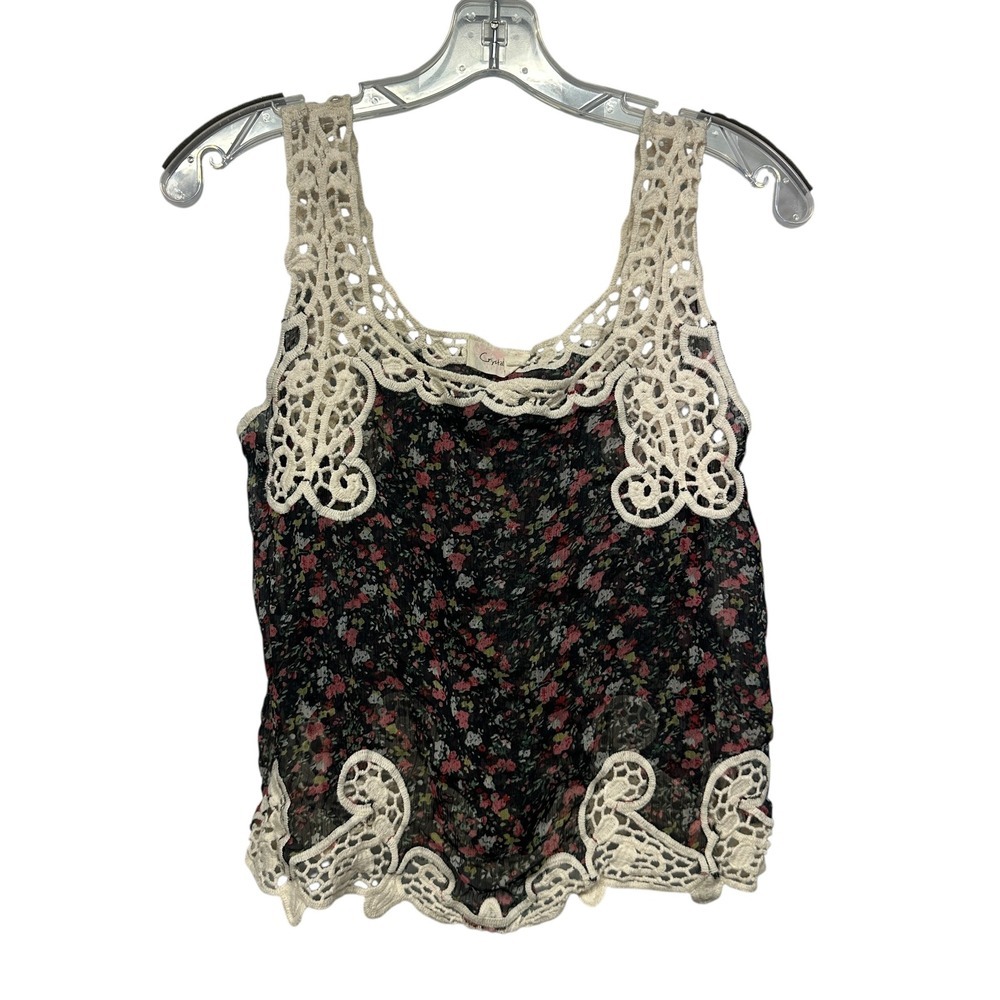 Y2K Gauzy Cottagecore Crystal K Floral Tank Top Lace Chiffon Boho Small